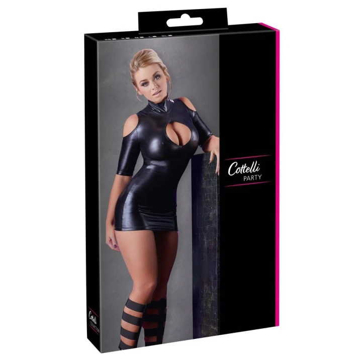 Sukienka mini COTTELLI LINGERIE, odkryte ramiona, elegancka, czarna, komfortowa