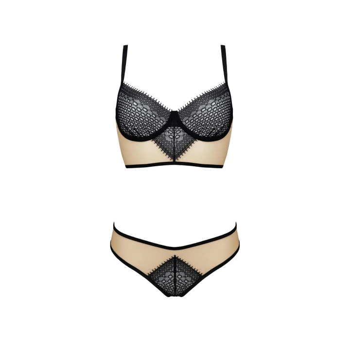 Bielizna DENERYS SET – Biustonosz i stringi, rozmiar XXL/XXXL, tiul, czarna koronka