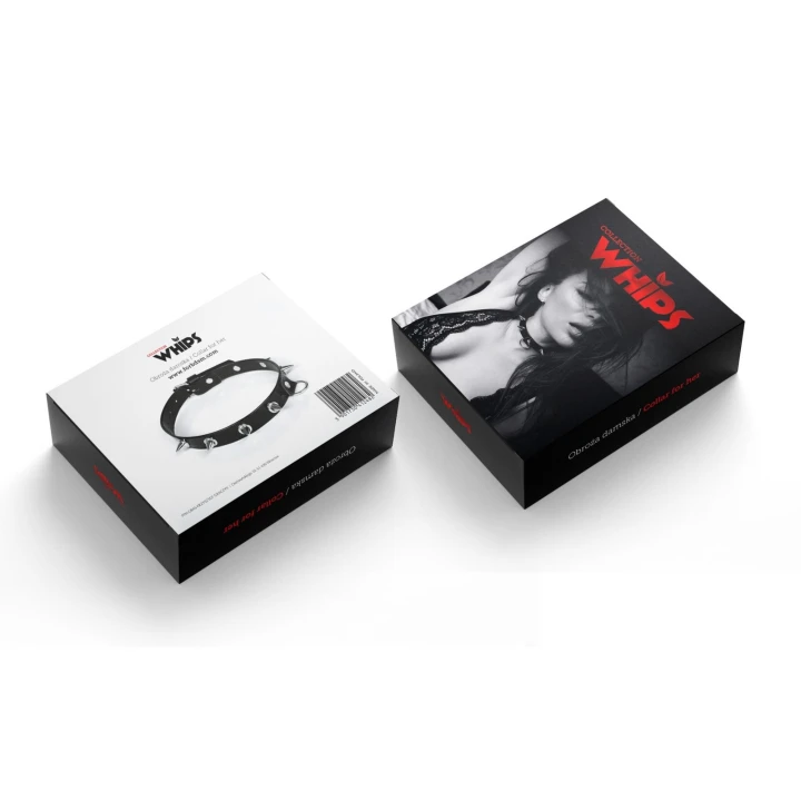 Obroża damska WHIPS Vegan, lakierowana, czarna, z kolcami