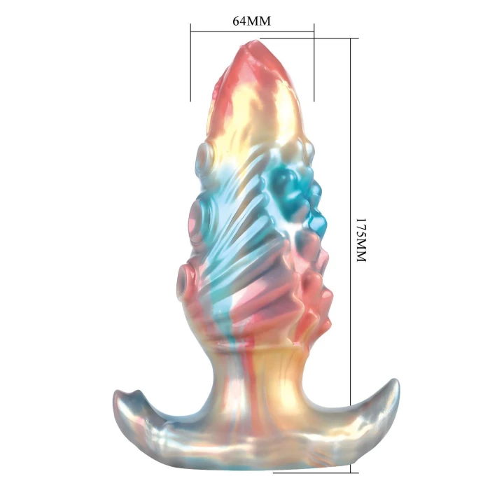 Dildo Power Monsters Ebon Leviathan - 18 cm, silikonowy, metaliczne wykończenie
