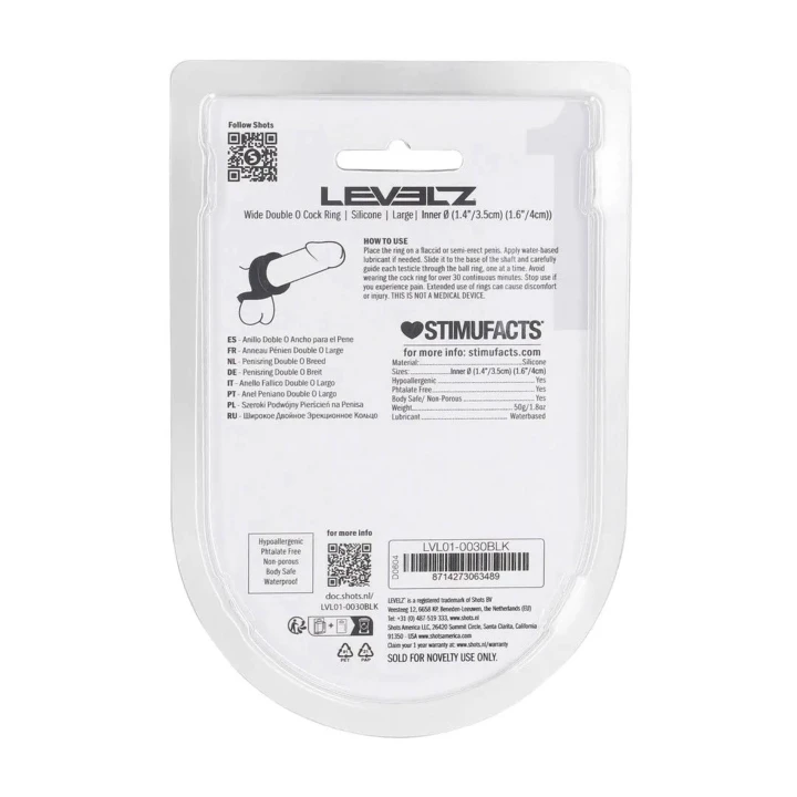 Pierścień zaciskowy silikonowy Double O LEVELZ - L, podwójne pętle, czarny