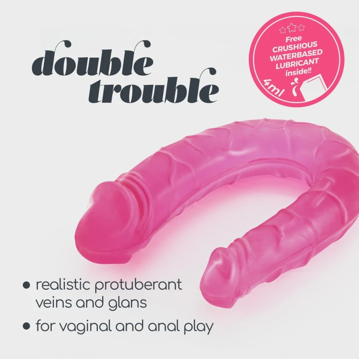 Dildo podwójne Crushious, elastyczne, 27 cm, realistyczne detale, wodoodporne