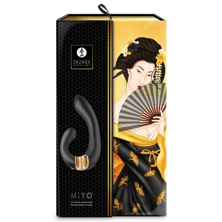 Wibrator intymny Shunga Miyo, silikonowy, wodoodporny, 10 trybów wibracji, czarny