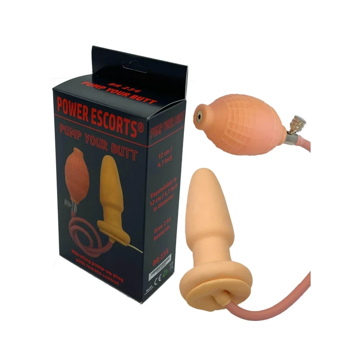 Korek analny - Power Escorts BR234 - 10 cm, wibracje, silikonowy, pompowany