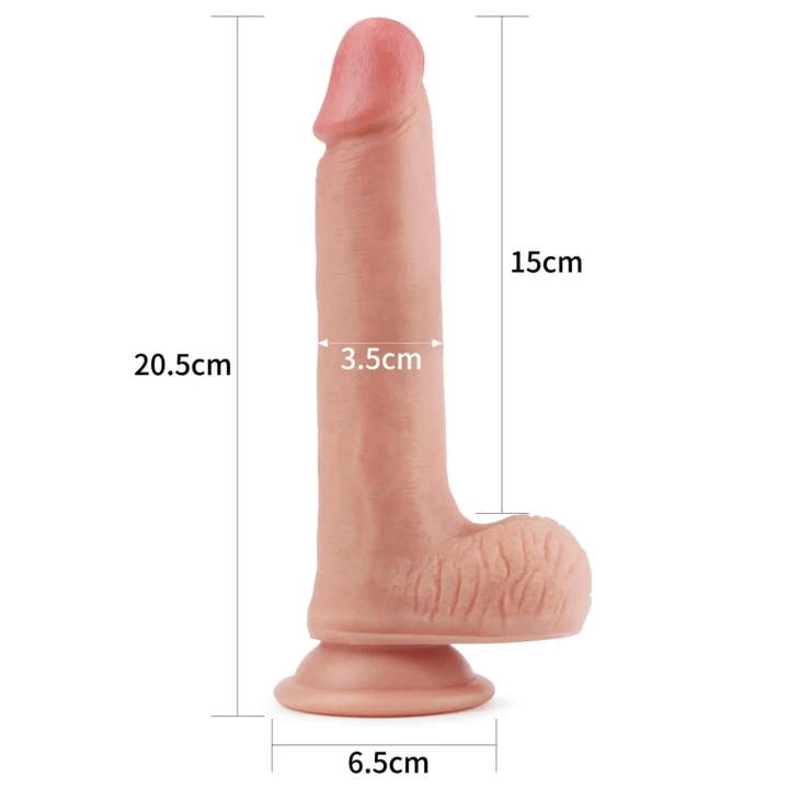Dildo LoveToy Dual – platynowy silikon, dwuwarstwowe, przyssawka, 20,5 cm