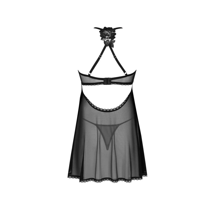 Babydoll damski OBSESSIVE z regulowanymi ramiączkami, czarny, XS/S, kwiatowy wzór