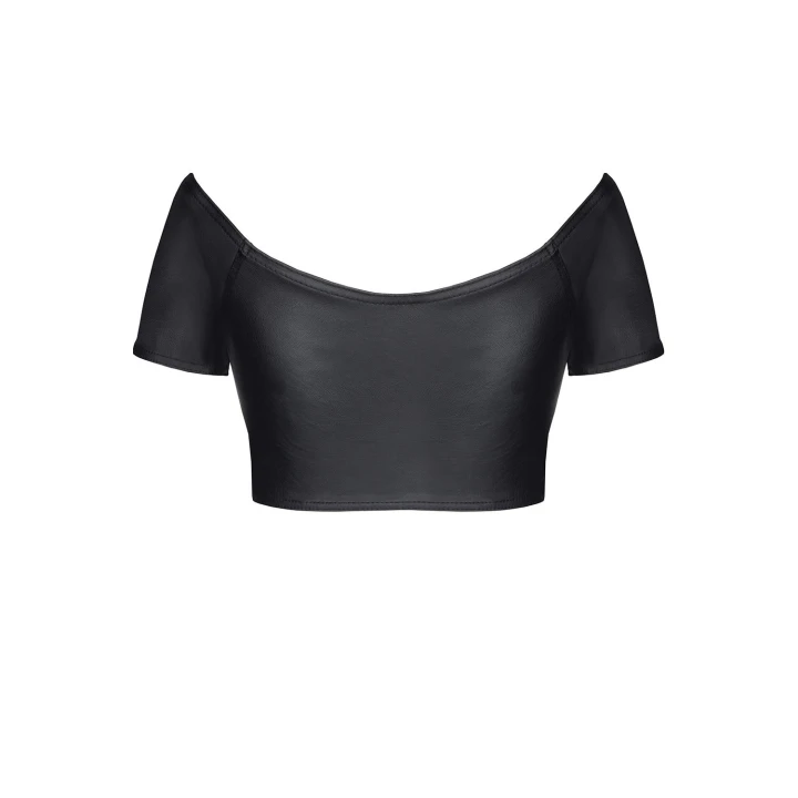 Top damski BRMARINA001 - czarny, ekoskóra, głęboki dekolt, XL, elegancki fason