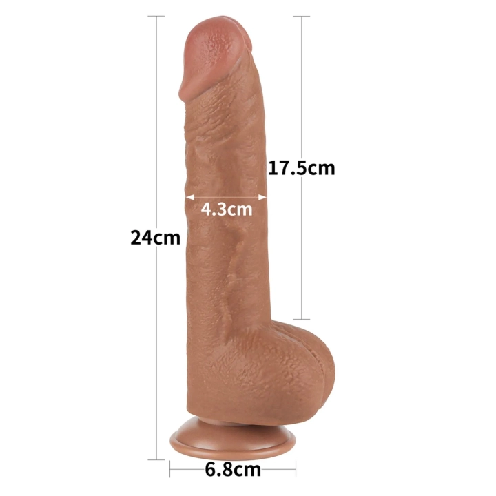 Dildo DuoSkin 9,5'' - Dwuwarstwowy TPE, Elastyczny kształt, Przyssawka o dużej sile ssania