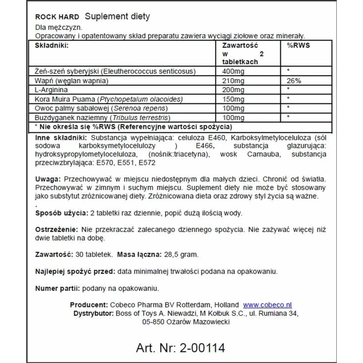 Suplement diety Rock Hard - 30 kapsułek, wsparcie potencji, zwiększenie libido