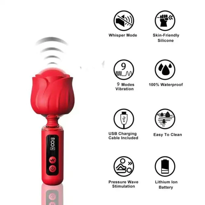 Wibrator - Rose Magic, 9 trybów wibracji, wodoodporny, silikon przyjazny dla skóry
