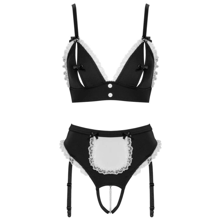 Komplet bielizny COTTELLI LINGERIE - Regulowany gorset, majtki z paskami do pończoch, czarny