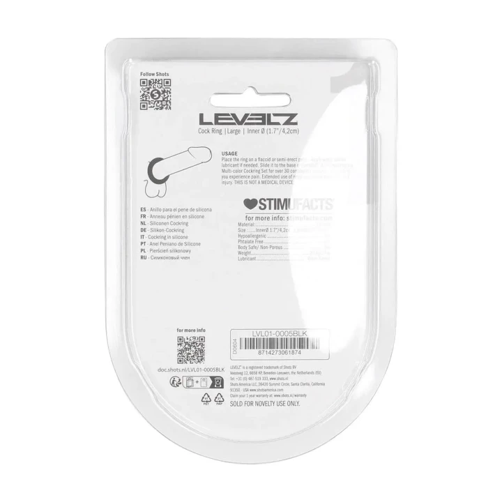 Pierścień erekcyjny - LEVELZ - Silikonowy, L, wewnętrzny wymiar 6,6 cm, czarny