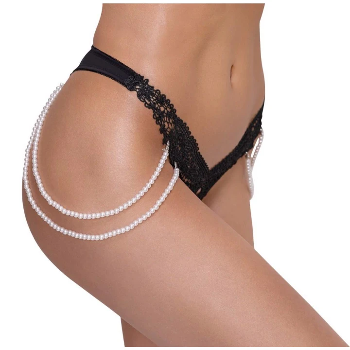 Stringi koronkowe COTTELLI LINGERIE z perłowymi łańcuchami, M/L, elastyczne, haftowane
