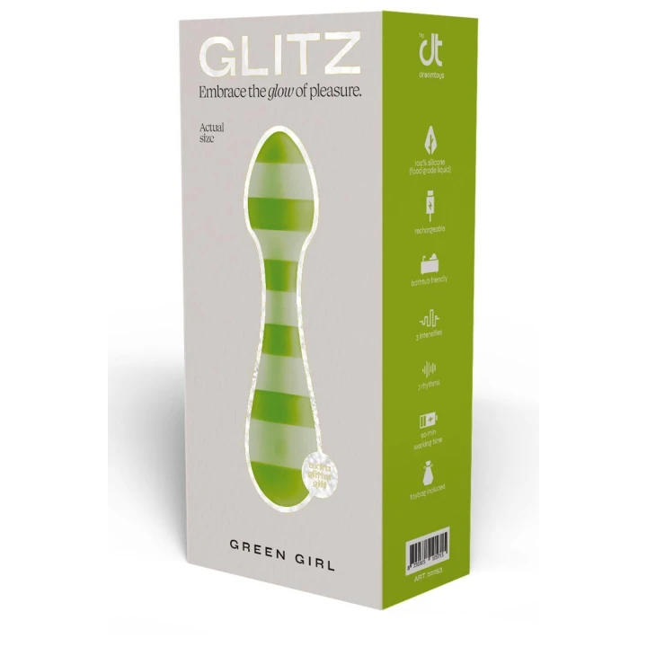 Masażer Wand, Glitz Green Girl, silikonowy, 3 prędkości, 7 rytmów, wodoodporny