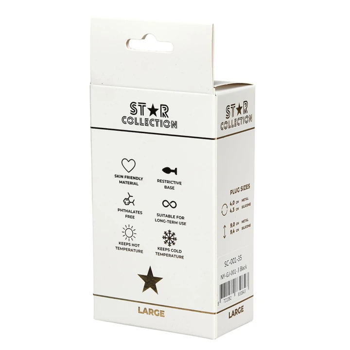 Korek analny L – Star Collection, silikonowy czarny z fioletowym kamieniem