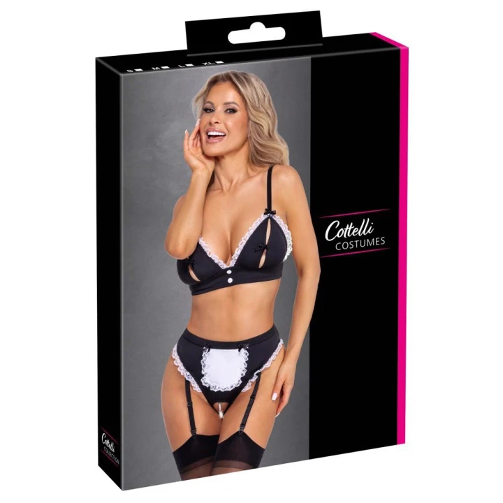 Komplet dla pokojówki COTTELLI LINGERIE - Gorset z majtkami, regulowane paski, zmysłowy styl