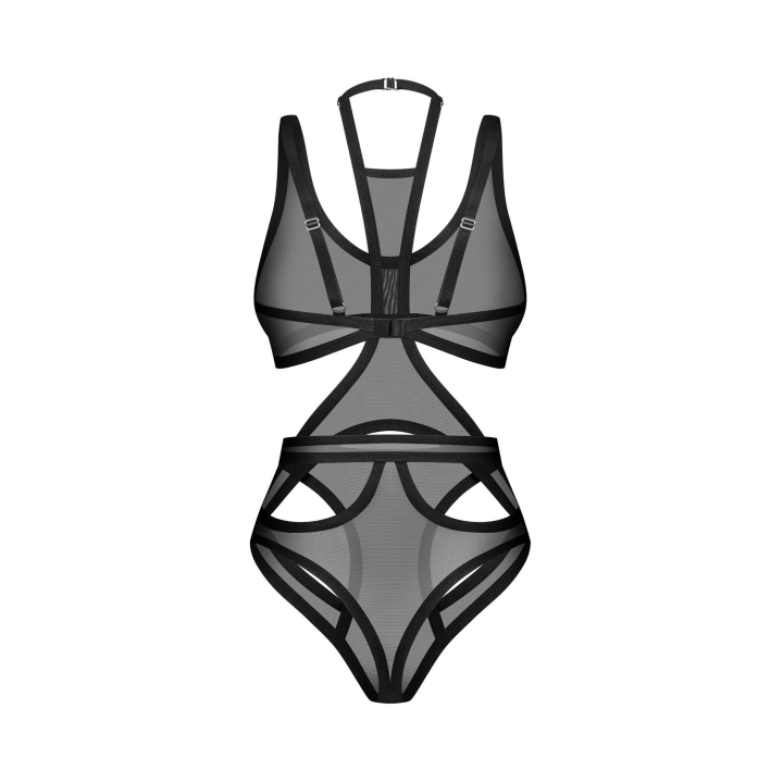 Body OBSESSIVE, transparentny mesh, wycięcia, regulowane ramiączka