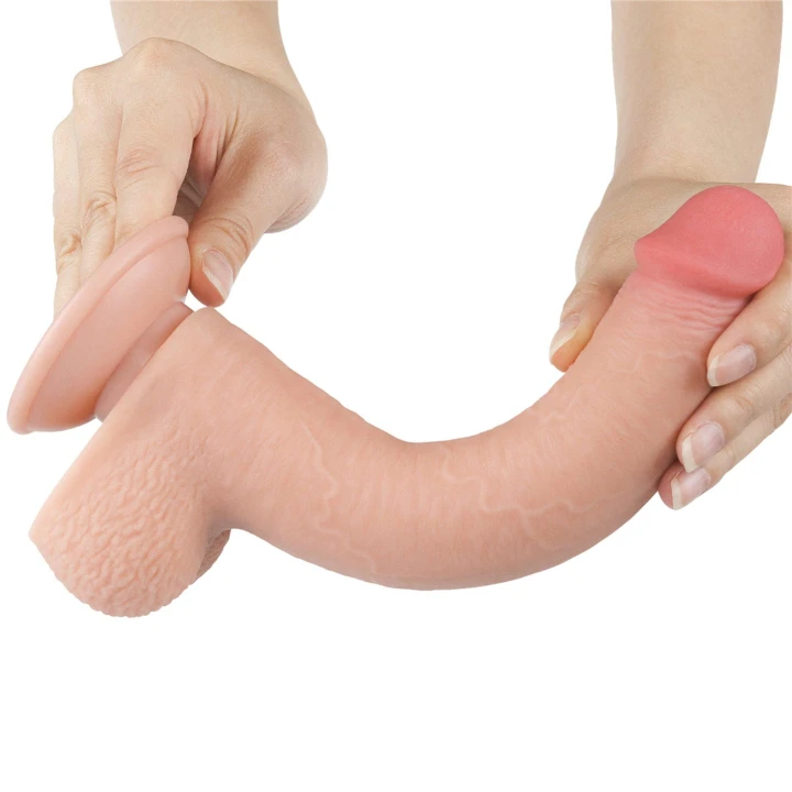 Dildo podwójnego działania TPE, 9'', z przyssawką, realistyczny materiał.