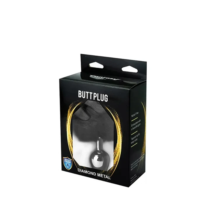 Butt Plug metalowy z czarnym ogonkiem króliczka, 7 cm, 2,8 cm średnicy, niklowy-free