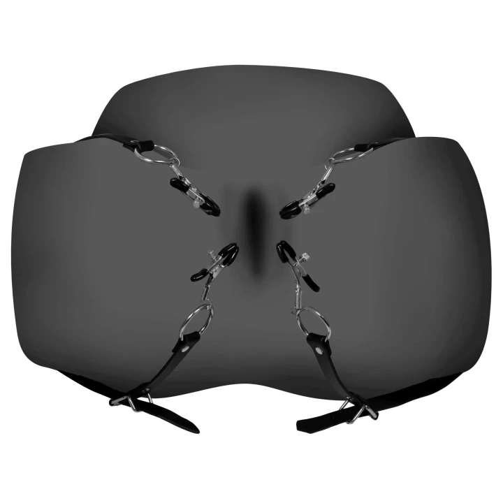 Rozwieracz sromowy - Skóra PU, Regulowane paski 59,5-84 cm, Wytrzymałe metalowe elementy