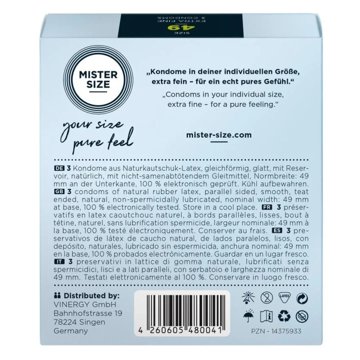 Prezerwatywy Mister Size 49mm, lateks naturalny, opakowanie 3 szt.