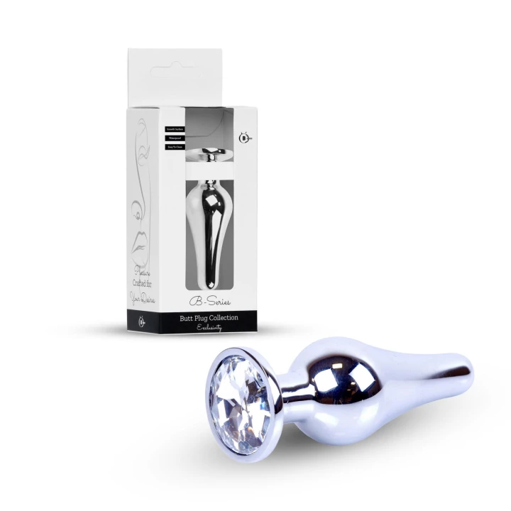 Zatyczka analna Srebro, 9,5 cm długości, gładka, z diamentową podstawą, dla początkujących i zaawansowanych