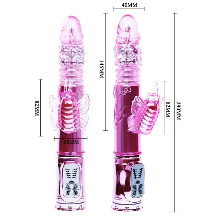 Wibrator z masażerem łechtaczki BAILE Throbbing Butterfly – 5 funkcji rotacji, 5 wibracji