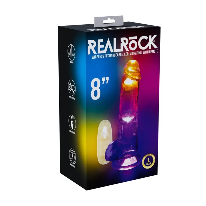 Dildo RealRock 20 cm - wibrujący, przezroczysty, z przyssawką i realistycznym kształtem