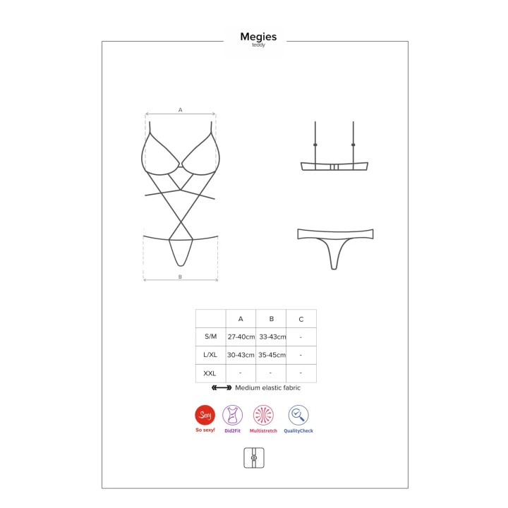 Body Megies OBSESSIVE – czarny, regulowane ramiączka, geometryczny krój, trójkątne miseczki