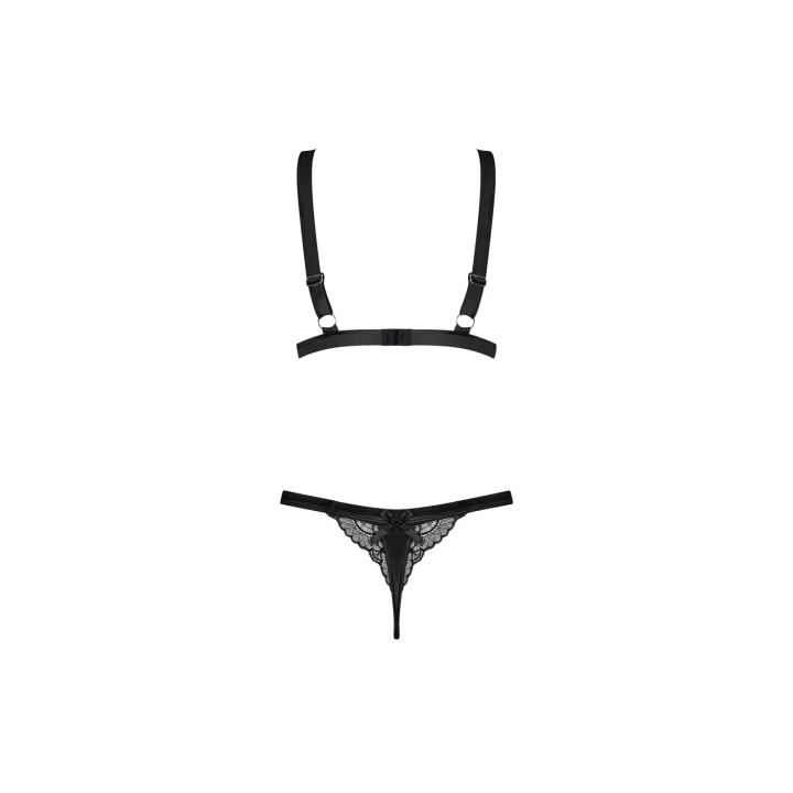 Komplet bielizny Eloissa OBSESSIVE L/XL - satynowy, koronkowy, regulowane ramiączka