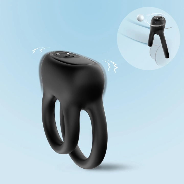 Pierścień wibracyjny Dualo Black, 9 funkcji, silikonowy, wodoodporny, USB