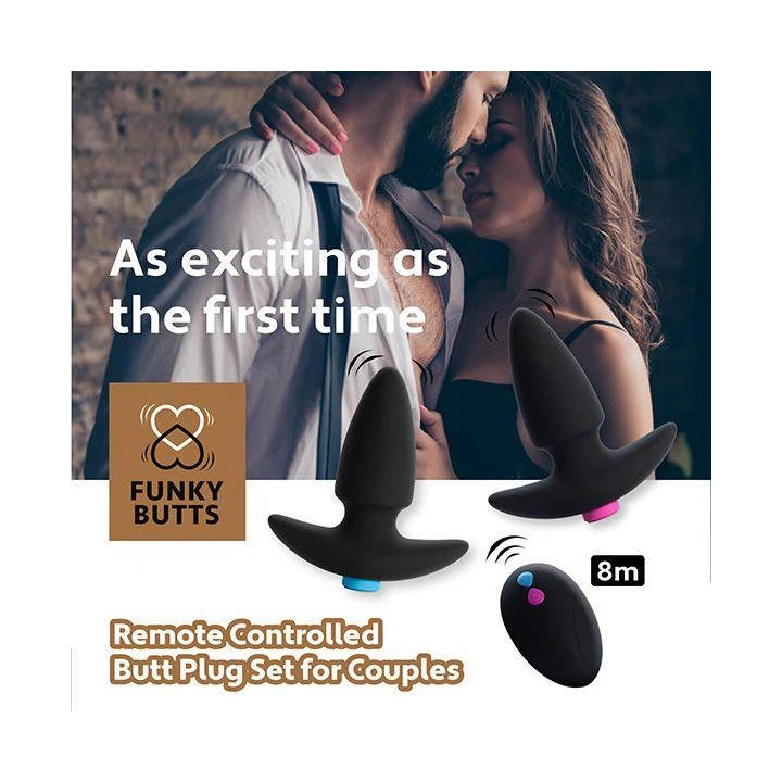 Wtyczki analne - FeelzToys FunkyButts, 2 wibracje, pilot zdalnego sterowania, wodoodporne
