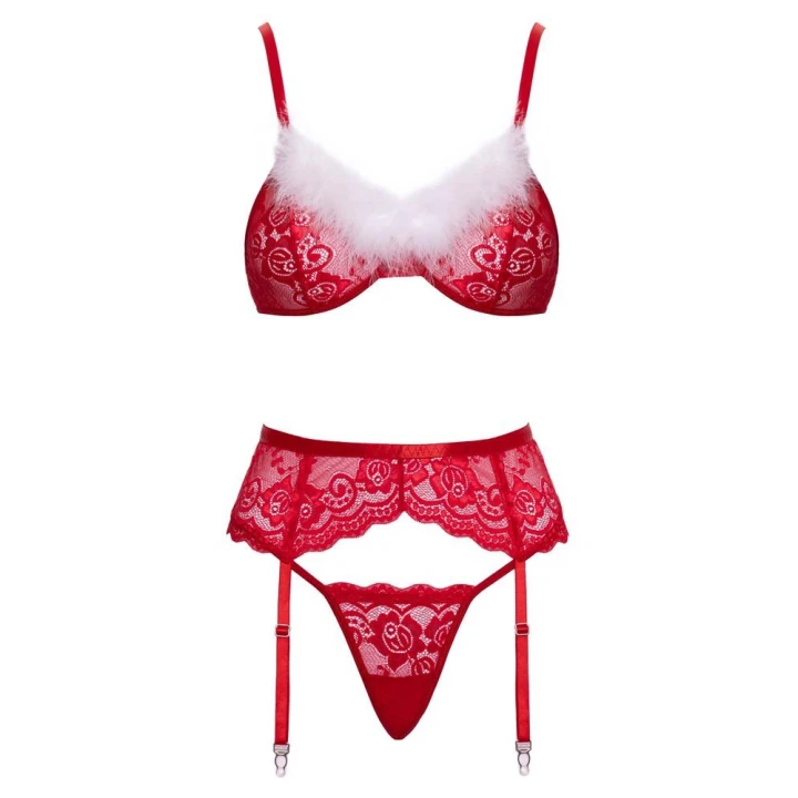 Bielizna koronkowa COTTELLI LINGERIE – komplet 3-częściowy, czerwony, zmysłowy