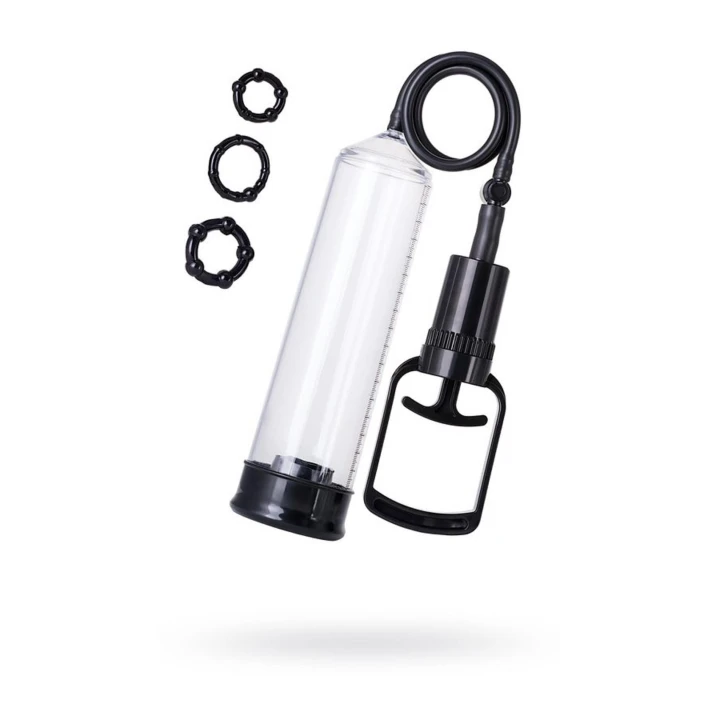 Pompka do penisa A-TOYS, PVC, czarna, 23,5 cm, mocny mechanizm ssania