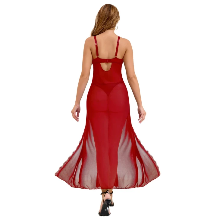 Koszula nocna długa PARIS HOLLYWOOD — tiul, koronka, regulowane ramiączka