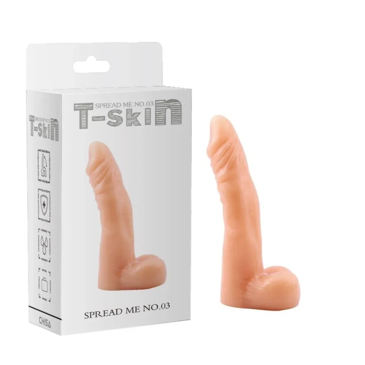 Dildo T-Skin No.03, 17.7 cm długości, elastyczny, realistyczny kolor cielisty