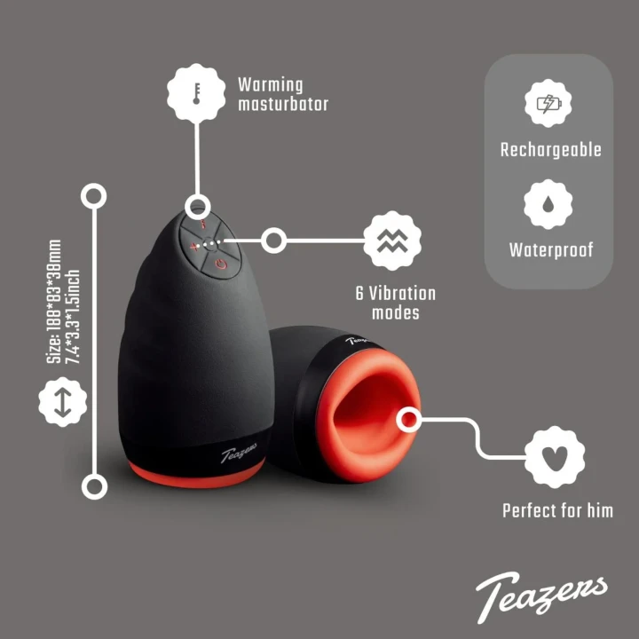 Masturbator Teazers - Wibrujący, Rozgrzewający, 9 Ustawień Wibracji, Silikonowy