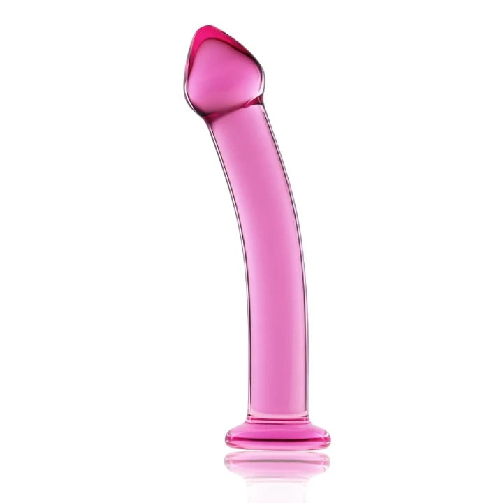 Dildo szklane Romance Pink, 7.5", wygięty trzon, gładka główka, wysoka jakość