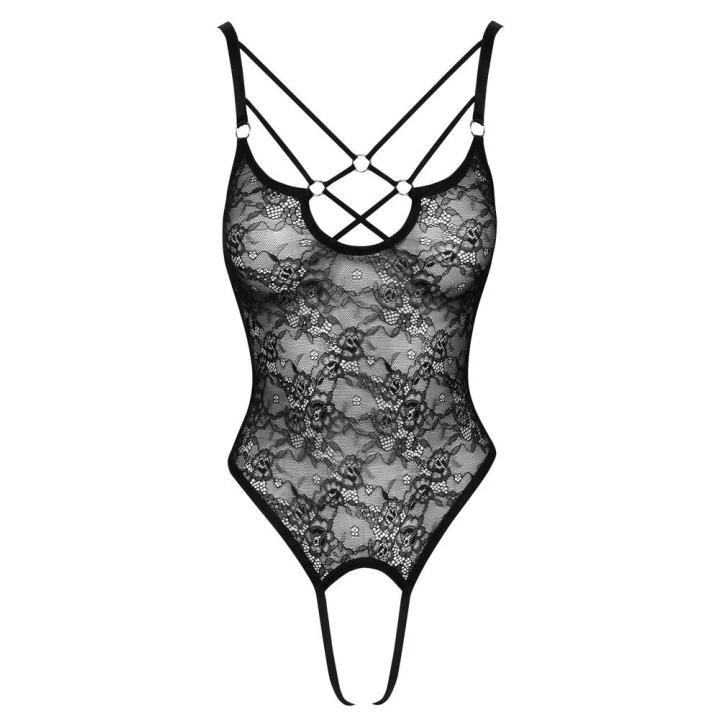 Body koronkowe COTTELLI LINGERIE, regulowane ramiączka, srebrne pierścienie, zmysłowe wycięcia