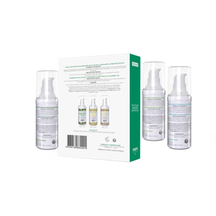 Olejek do masażu rozgrzewający Exsens - 3 smaki owocowe, bez cukru, wegański, 90ml