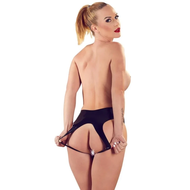 Majtki lateksowe czarne S-L, 100% lateks, otwarty krok, idealne do intymnych chwil.