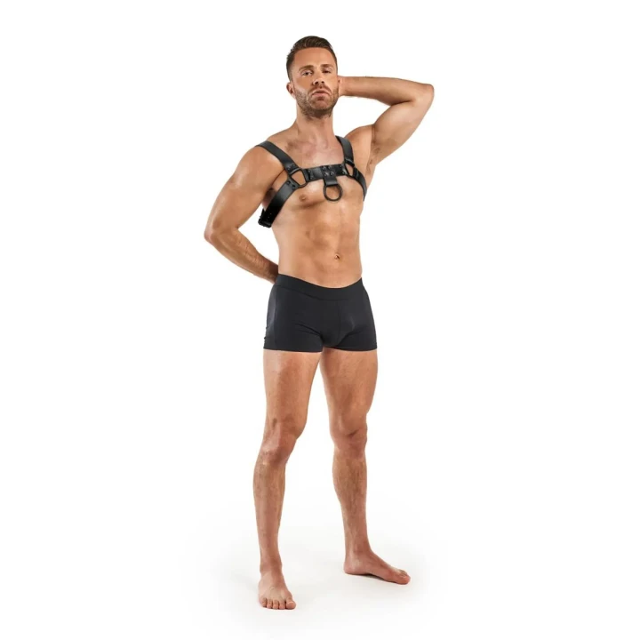 Uprząż bondage - Bruno, skóra syntetyczna, regulowana 24-32 cm, metalowa ozdoba