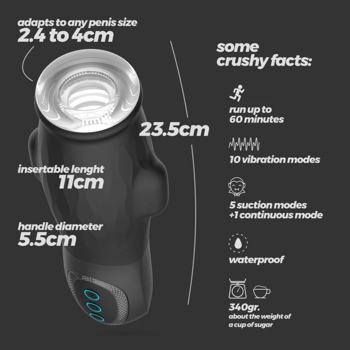 Masturbator z funkcją ssania Crushious Gargantua, wymienne rękawy, silikon