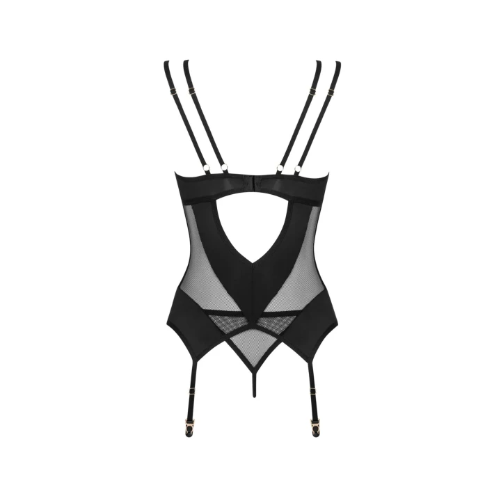 Gorset z regulowanymi ramiączkami OBSESSIVE, fiszbiny, pasy do pończoch, M/L