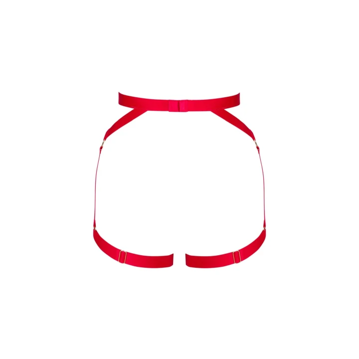 Uprząż erotyczna OBSESSIVE Elianes XS/S, regulowane paski, czerwony kolor, detal złoty