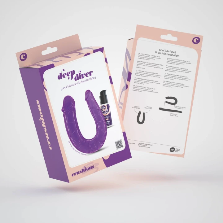 Dildo podwójne Crushious z realistycznym żyłkowaniem, 50ml lubrykant analny, fioletowe
