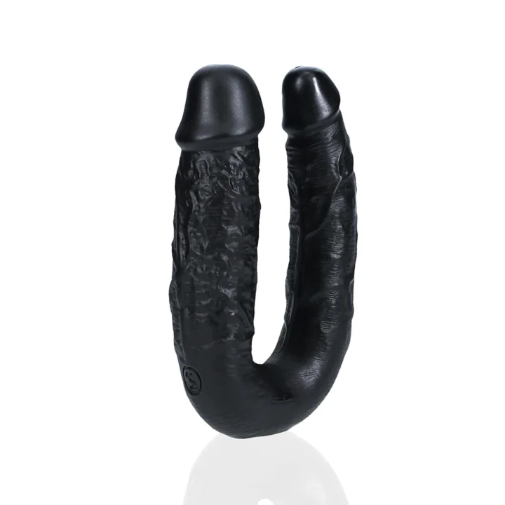 Dildo podwójne U kształt RealRock 12,7 cm, realistyczne żyłki, PVC, czarne
