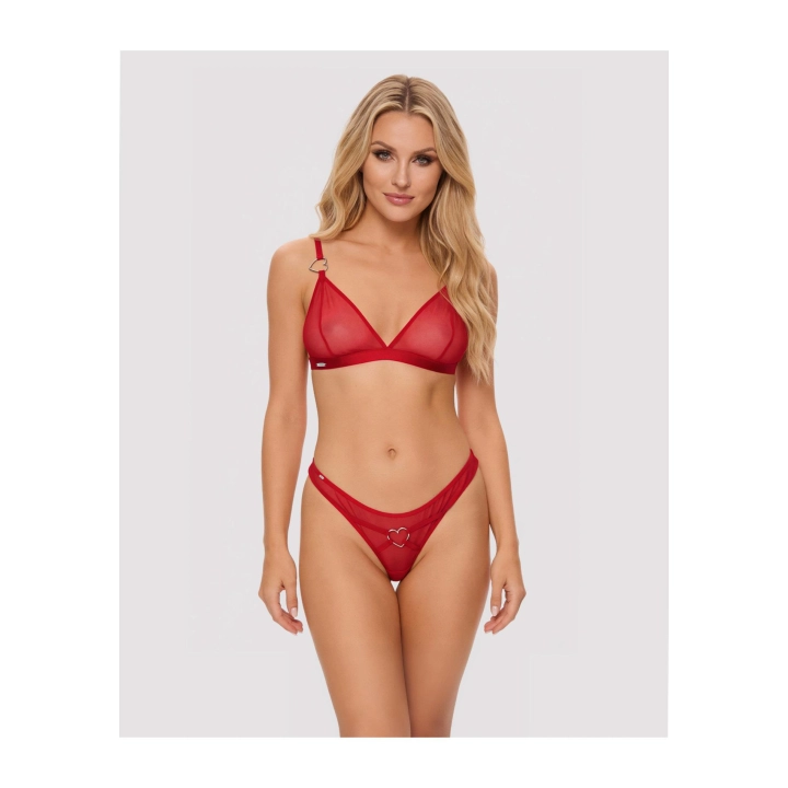 Bielizna DEMONIQ — czerwony komplet, siateczka transparentna, serduszka, regulowane ramiączka