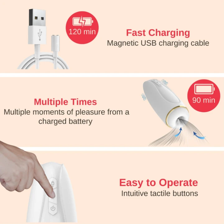 Masturbator Nappex™ Branco - 29 trybów stymulacji, bezprzewodowy, ładowanie USB