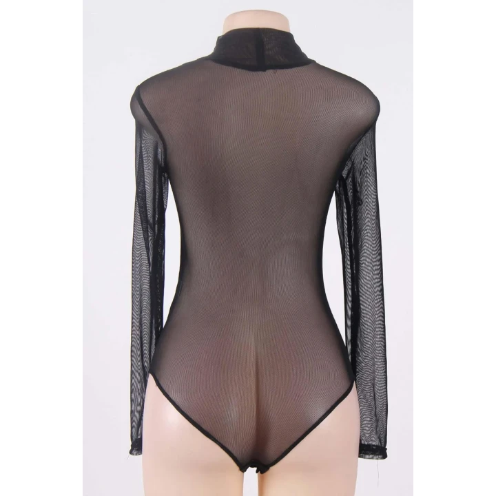 Body PARIS HOLLYWOOD, czarne, długie rękawy, regulowane zapięcie, siateczkowy materiał